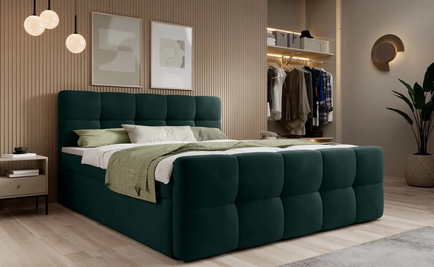 thematys Boxspringbett mit Bettkasten Grün Velours - Bild 2