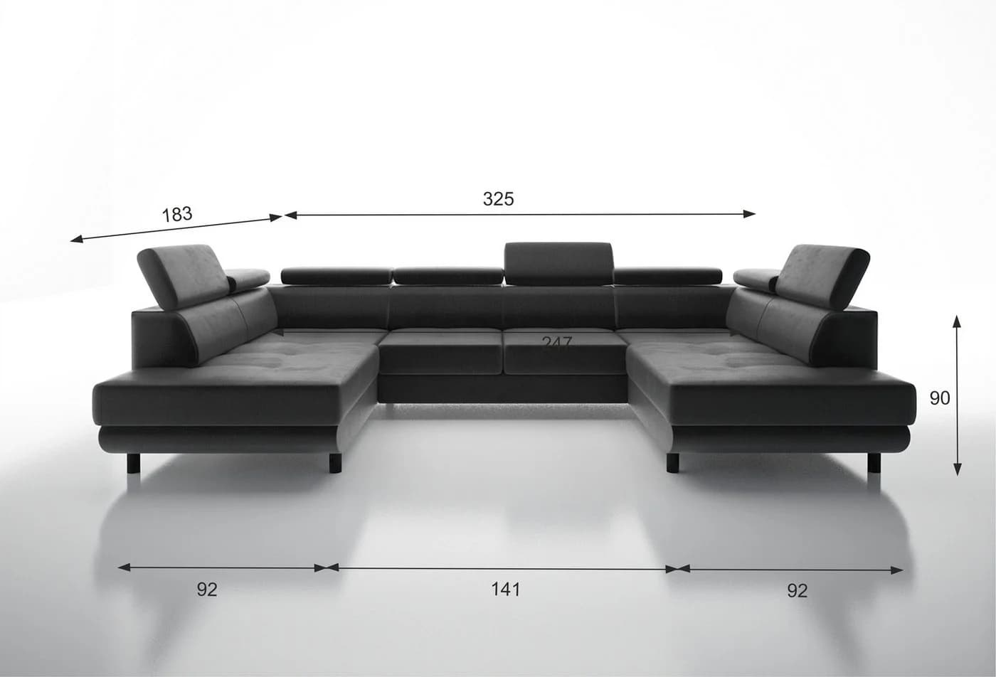 thematys Ecksofa LUNA U mit Schlaffunktion & Bettkasten – Schwarz Velours - Bild 3