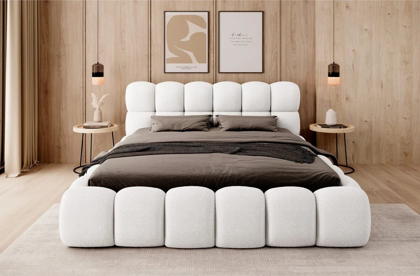 thematys Polsterbett mit Bettkasten Bouclé Weiß/Beige - Bild 2