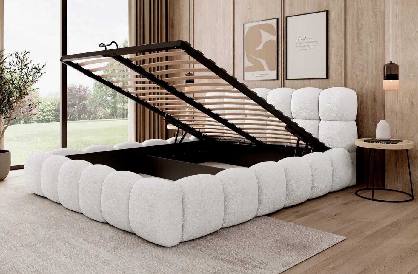 thematys Polsterbett mit Bettkasten Bouclé Weiß/Beige - Bild 4