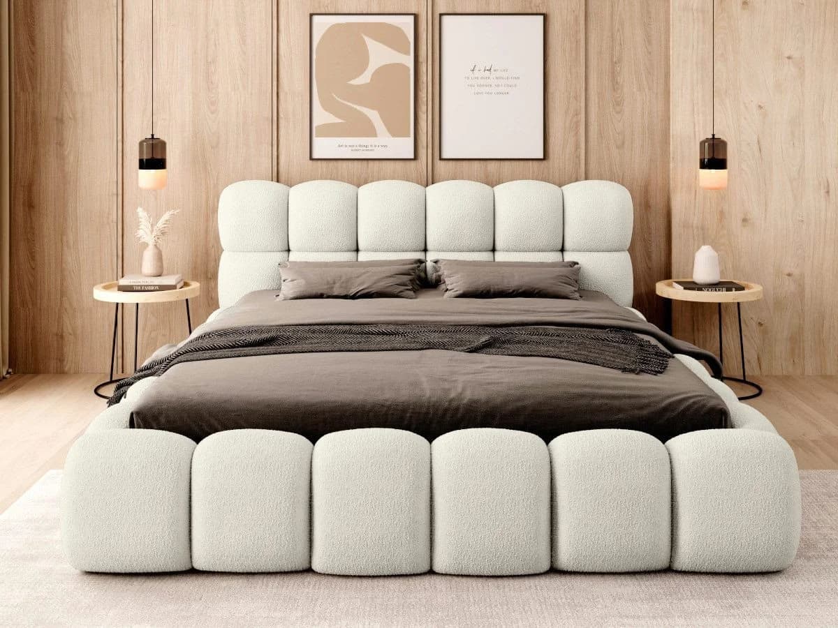 thematys Polsterbett mit Bettkasten Bouclé Weiß/Beige - Bild 2