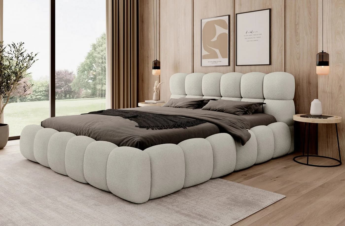 thematys Polsterbett mit Bettkasten Bouclé Weiß/Beige - Bild 3