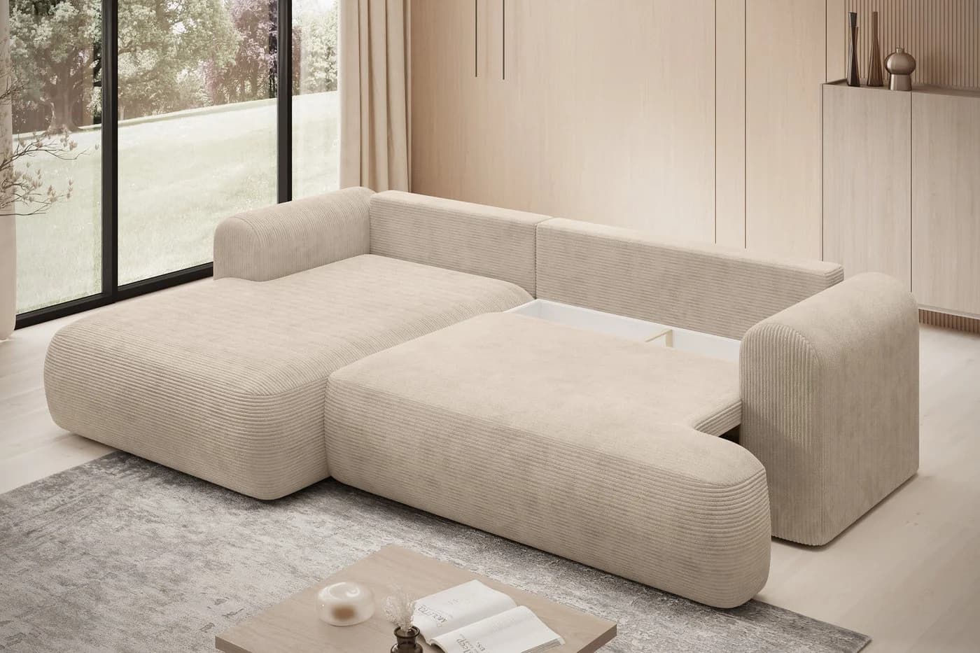 thematys Ecksofa MODO L-Form mit Schlaffunktion Beige Cord - Bild 3