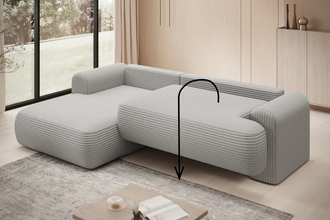 thematys Ecksofa MODO L-Form mit Schlaffunktion Beige Cord - Bild 4