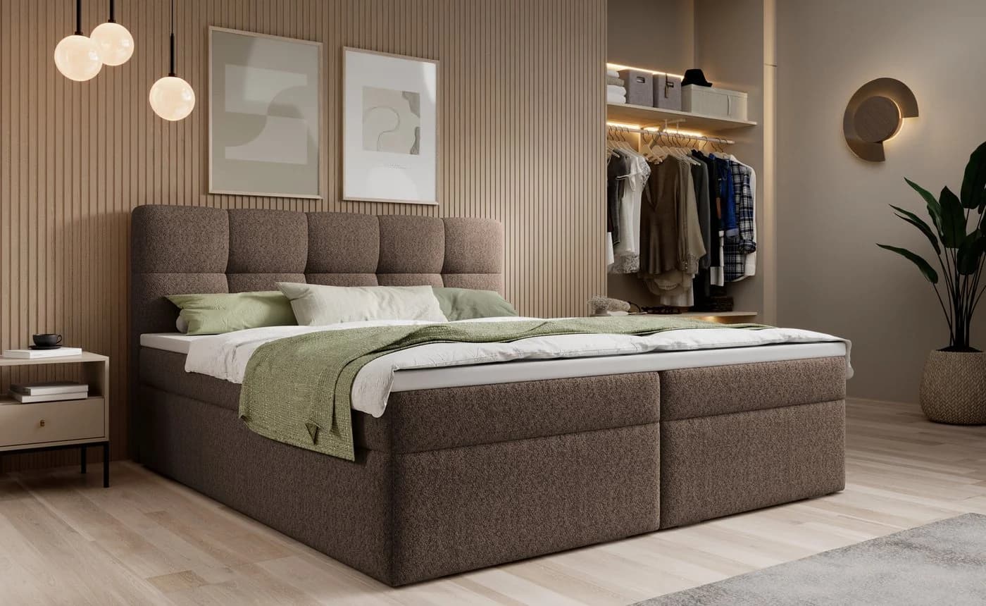 thematys Boxspringbett mit Bettkasten Braun Bouclé - Bild 2