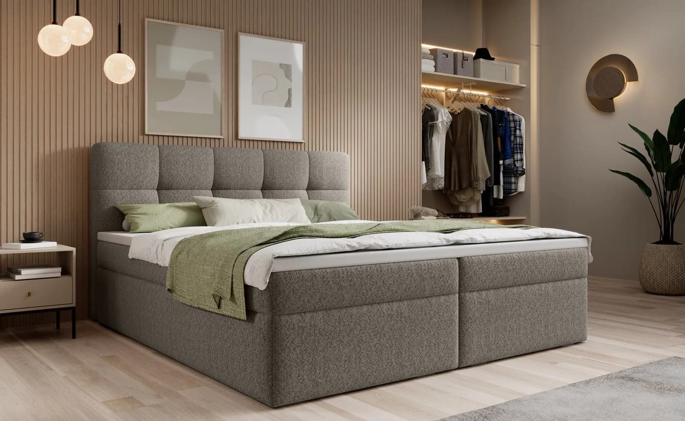 thematys Boxspringbett mit Bettkasten Velours oder Bouclé Grau - Bild 2
