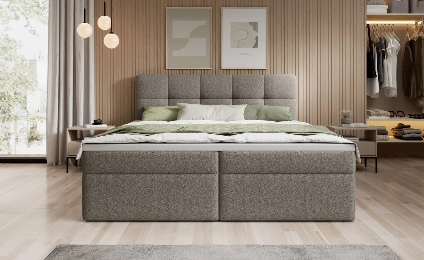 thematys Boxspringbett mit Bettkasten Velours oder Bouclé Grau - Bild 3