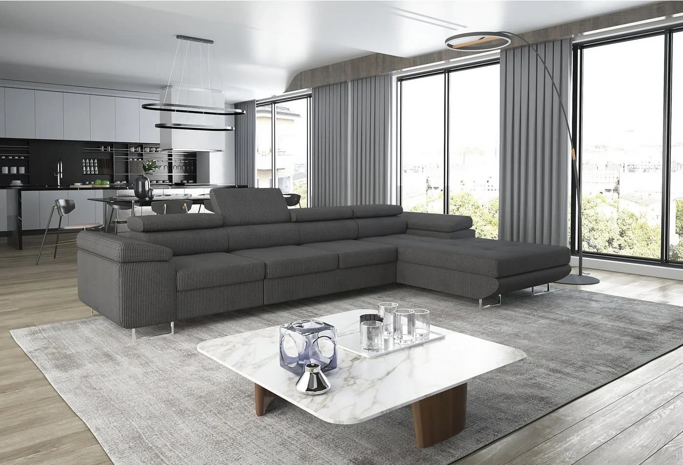 thematys Ecksofa ALVARO MAXI mit Schlaffunktion & Bettkasten grau - Bild 2