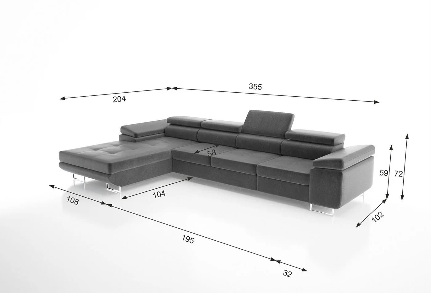 thematys Ecksofa ASTON LONG Samt Grau mit Schlaffunktion & Bettkasten - Bild 4