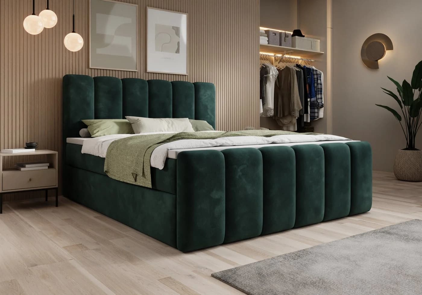 thematys Boxspringbett mit Bettkasten Dunkelgrün Velours - Bild 2