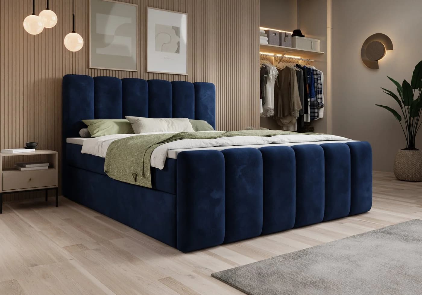 thematys Boxspringbett mit Bettkasten Blau Velours - Bild 2