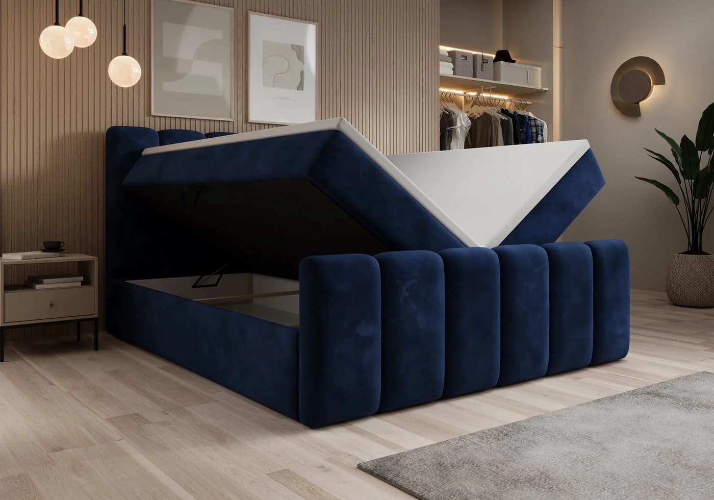 thematys Boxspringbett mit Bettkasten Blau Velours - Bild 3