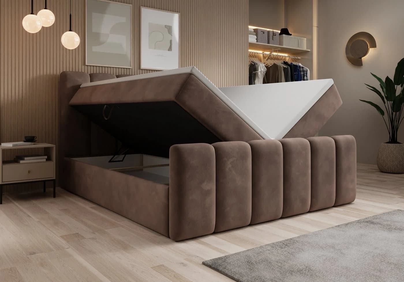 thematys Boxbett mit Bettkasten Velours/Bouclé H3 Matratze Topper - Bild 3