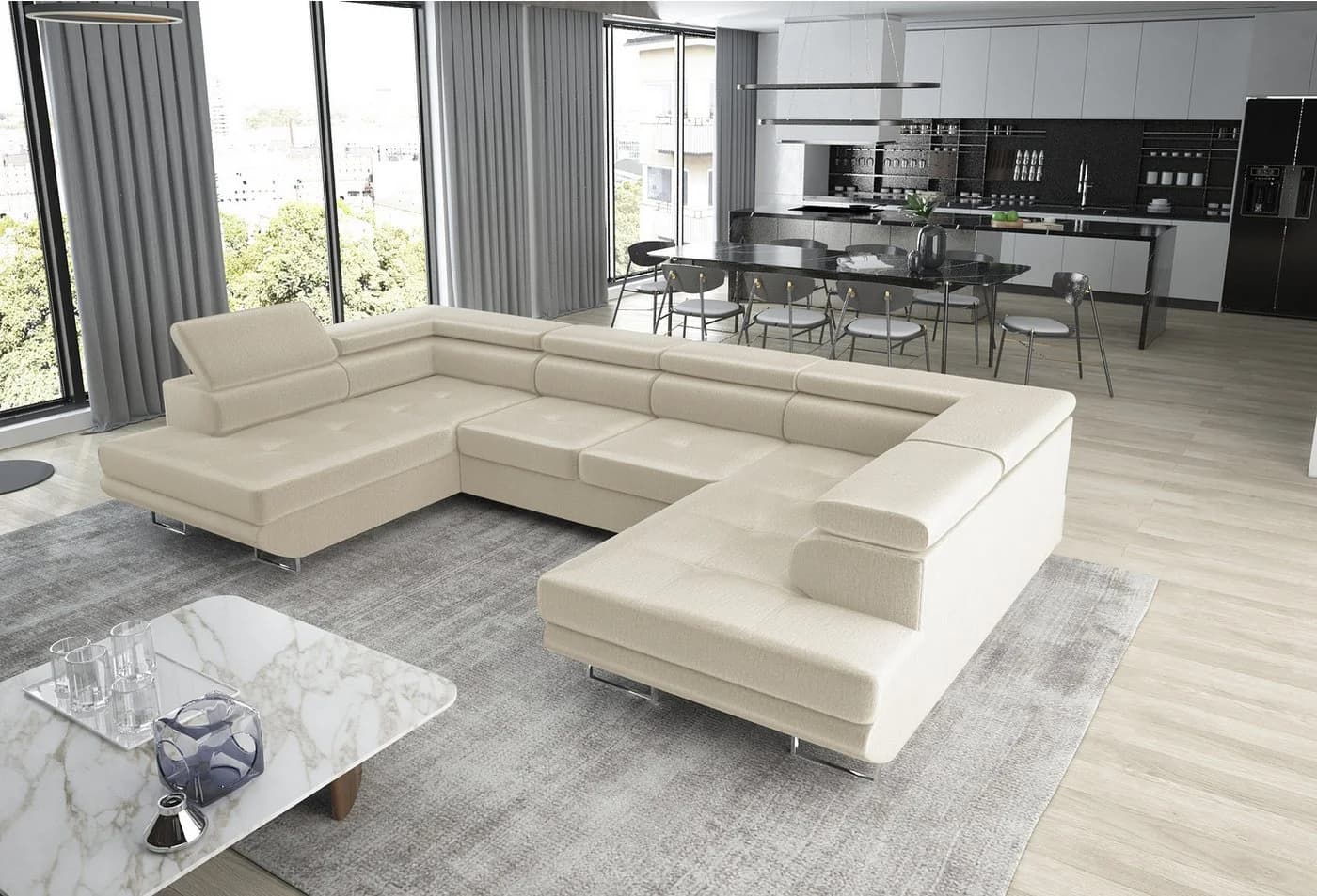 thematys Ecksofa Aston U 403x203cm mit Schlaffunktion & Bettkasten beige - Bild 2