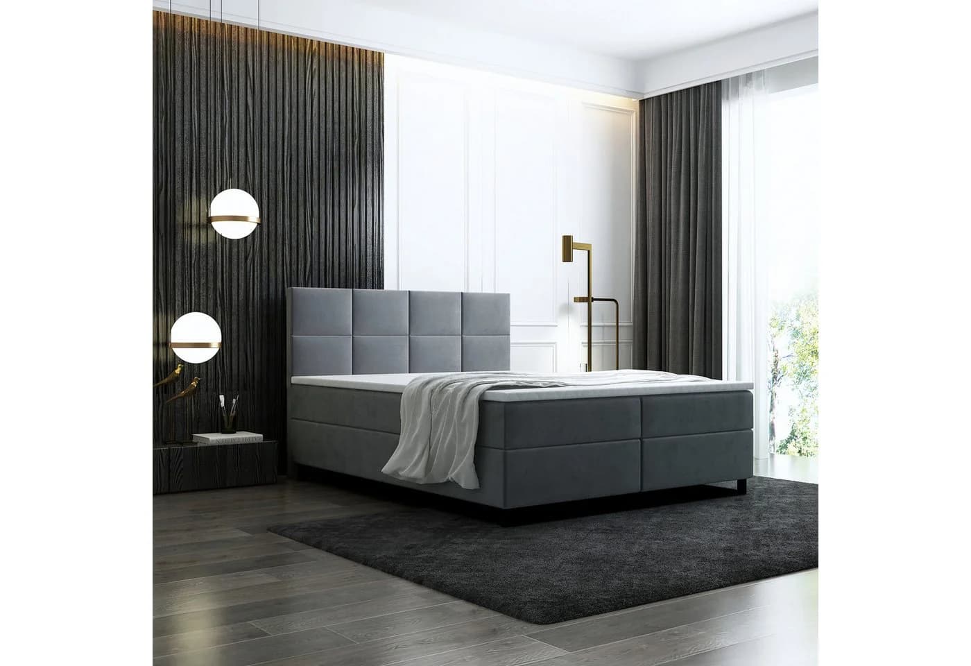 thematys Boxspringbett Luxus mit Bettkasten Grau Velours - Bild 2
