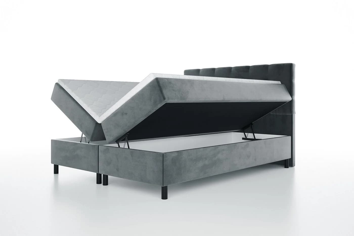 thematys Boxspringbett Luxus mit Bettkasten Grau Velours - Bild 3