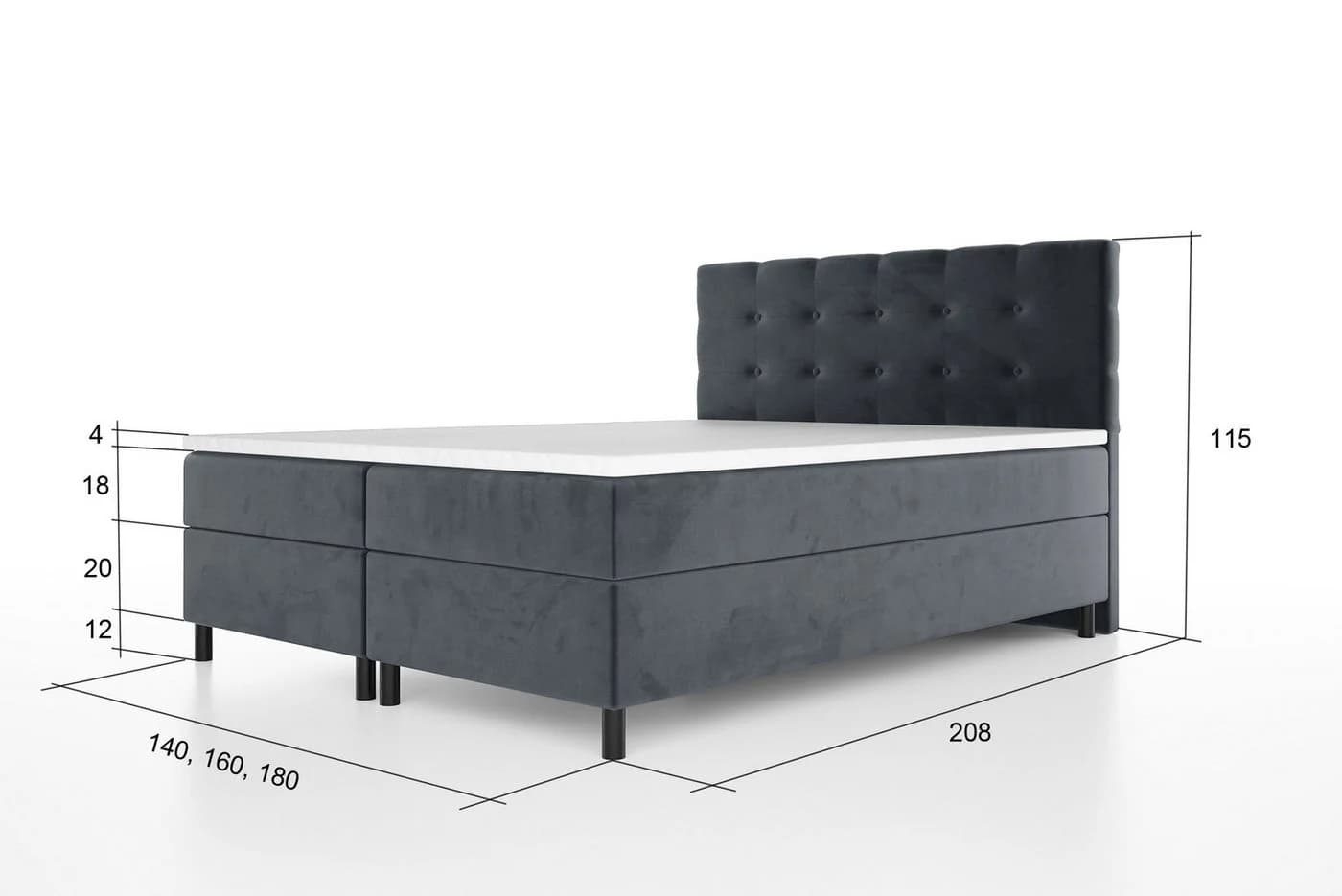 thematys Boxspringbett Luxus mit Bettkasten Grau Velours - Bild 4