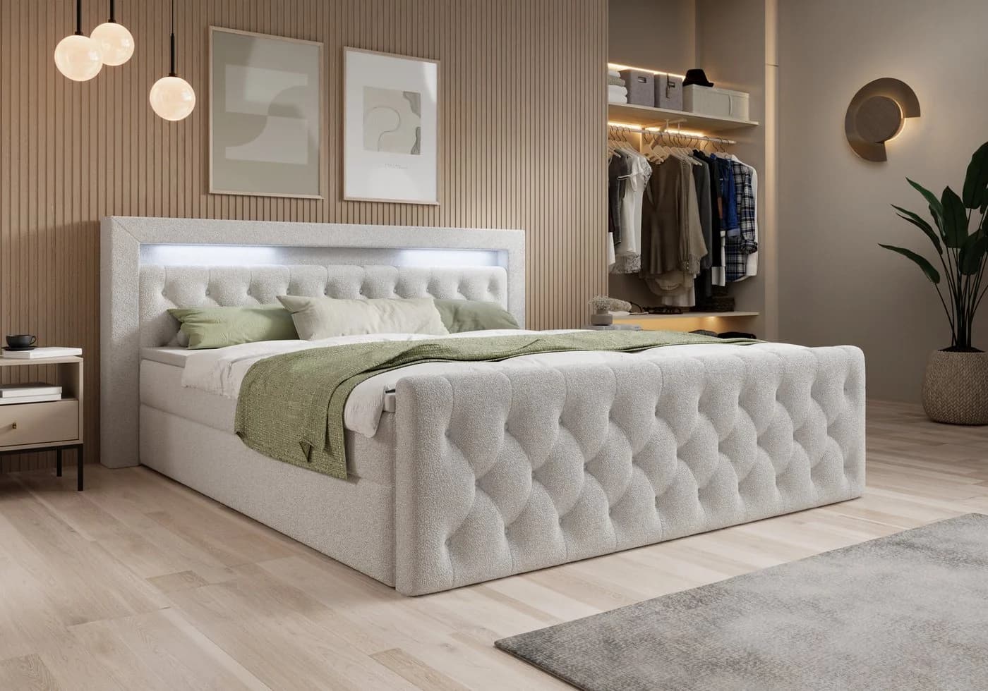 thematys Boxbett LED mit Bettkasten Velours/Bouclé Matratze H3 - Bild 2