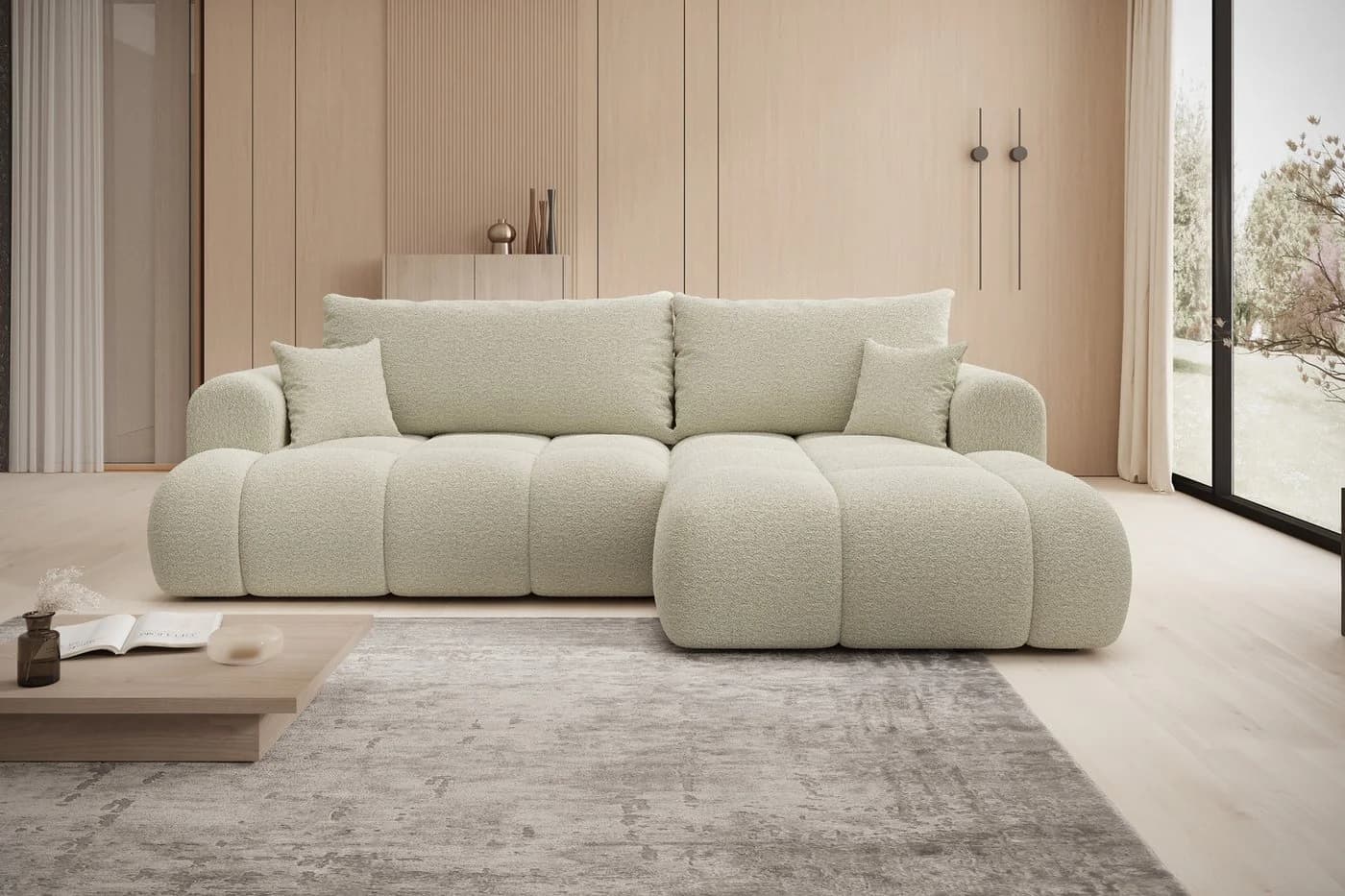 thematys Ecksofa TREVIO Beige mit Schlaffunktion und Bettkasten - Bild 2