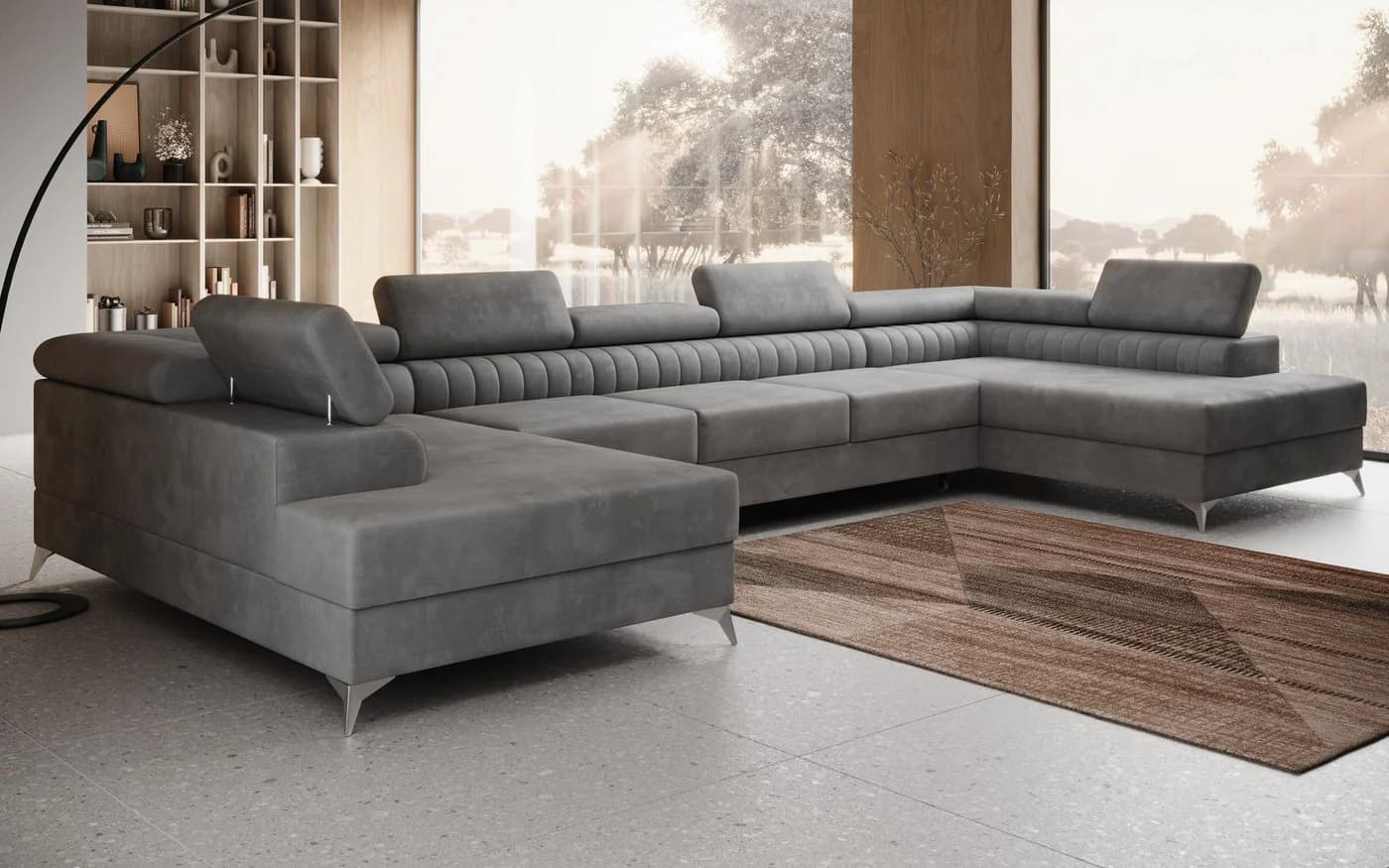 thematys Ecksofa FERMO U-Form Samt grau mit Schlaffunktion & Bettkasten - Bild 2