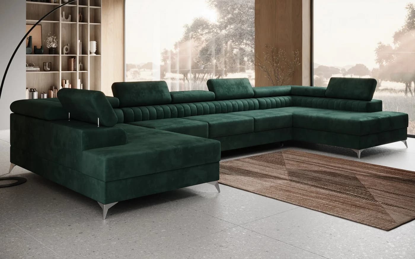 thematys Ecksofa FERMO U-Form Samt grün mit Schlaffunktion & Bettkasten - Bild 2