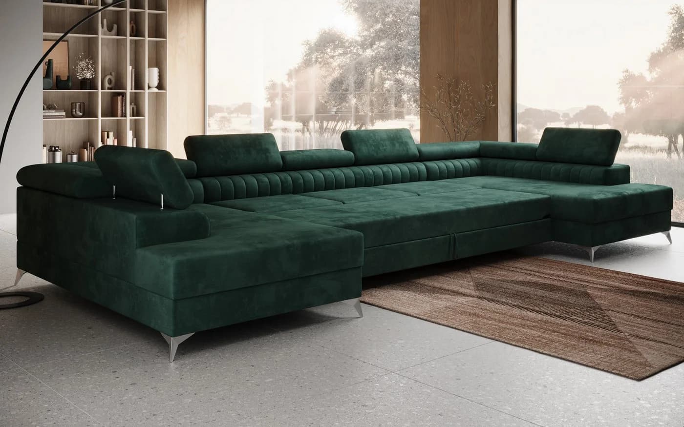 thematys Ecksofa FERMO U-Form Samt grün mit Schlaffunktion & Bettkasten - Bild 3
