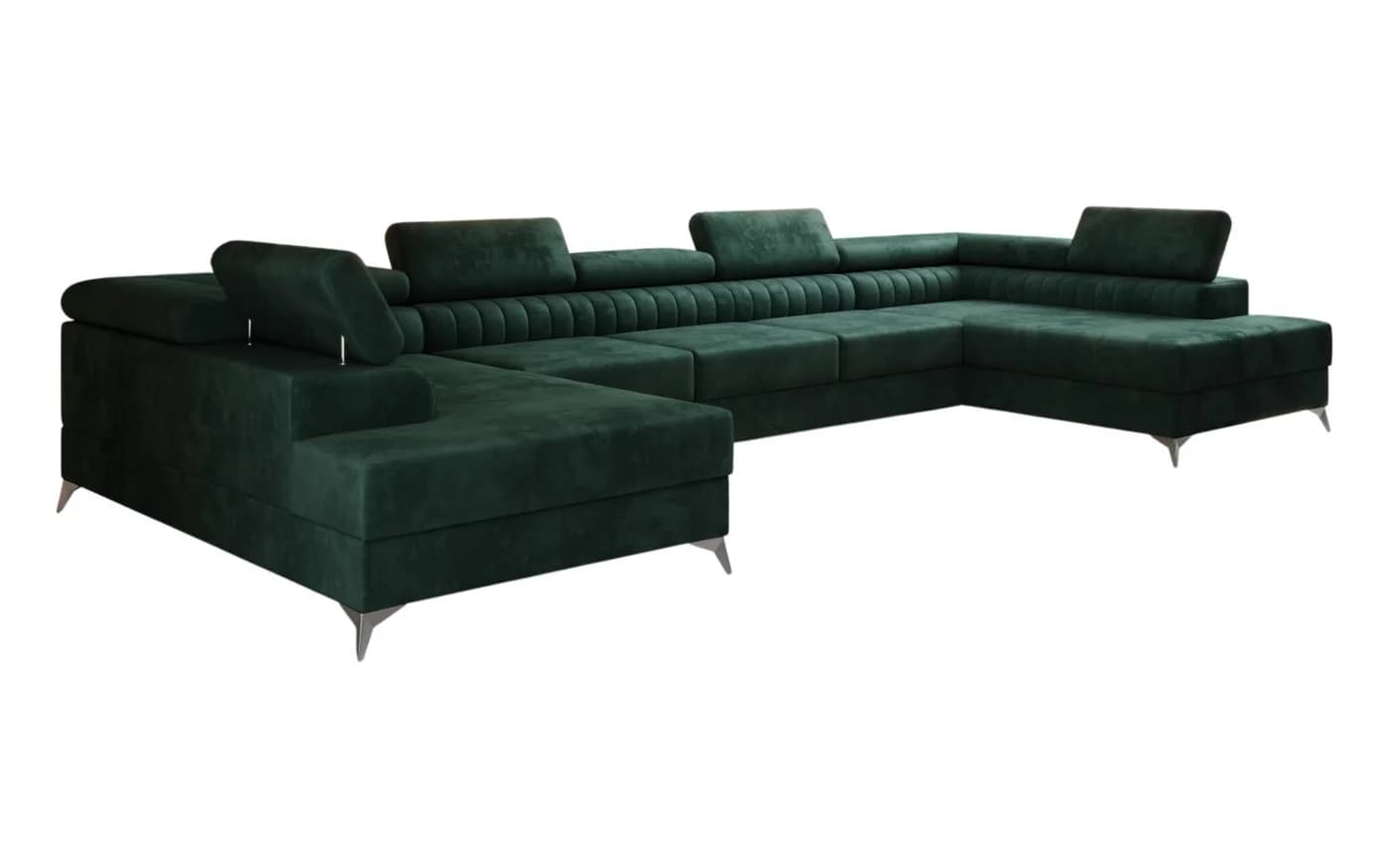 thematys Ecksofa FERMO U-Form Samt grün mit Schlaffunktion & Bettkasten - Bild 5