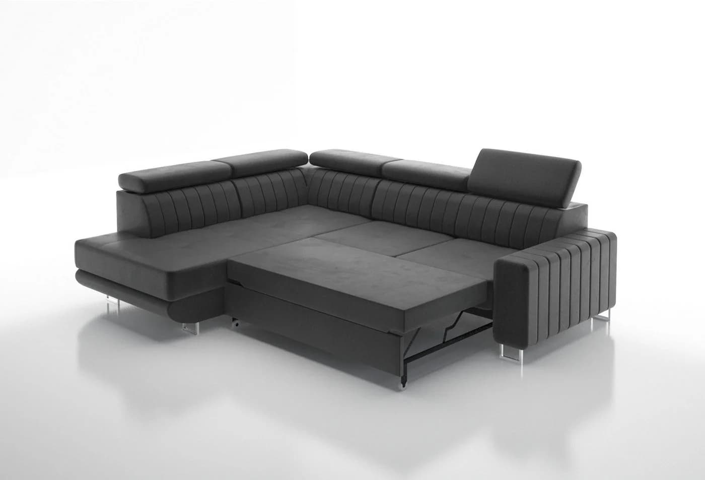thematys Ecksofa POLA mit Schlaffunktion und Bettkasten L-Form Samt Grau - Bild 3