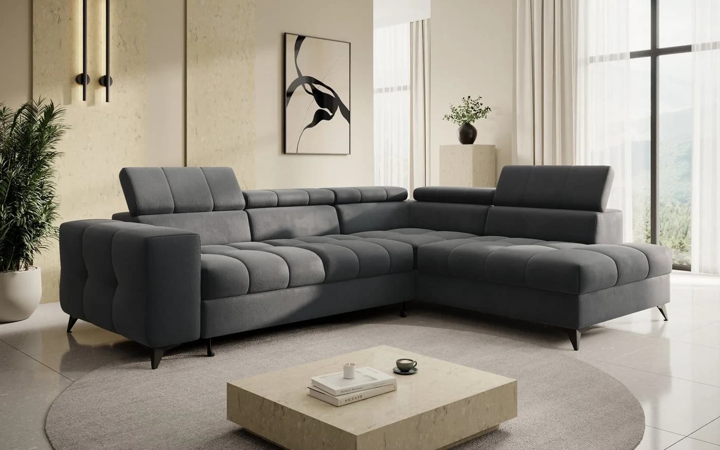 thematys Ecksofa SORANO L-Form mit Schlaffunktion & Bettkasten grau - Bild 2