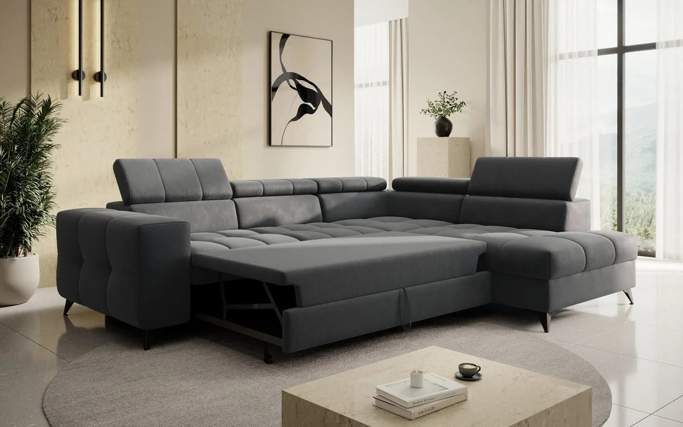 thematys Ecksofa SORANO L-Form mit Schlaffunktion & Bettkasten grau - Bild 3