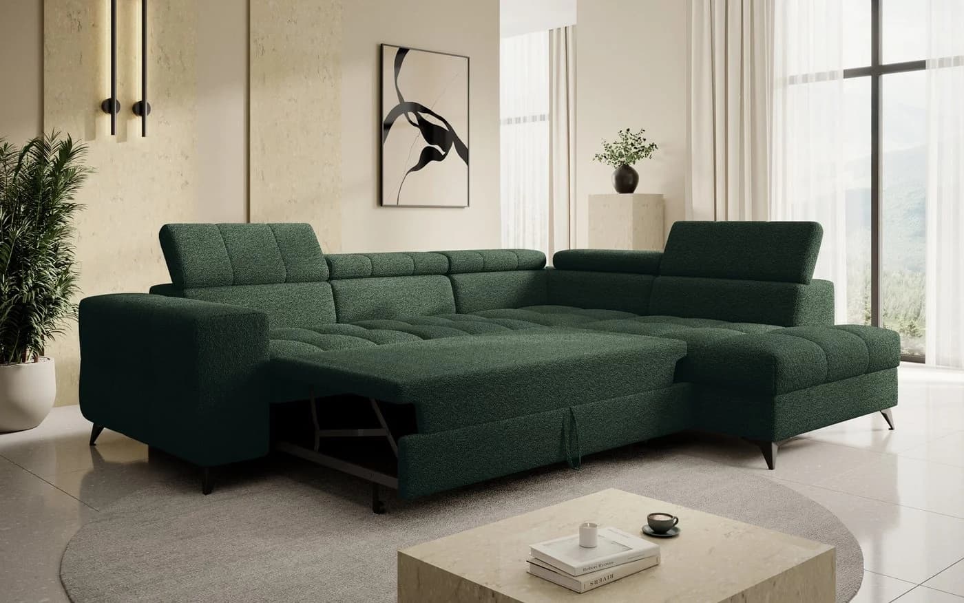 thematys Ecksofa SORANO Grün mit Schlaffunktion & Bettkasten - Bild 3