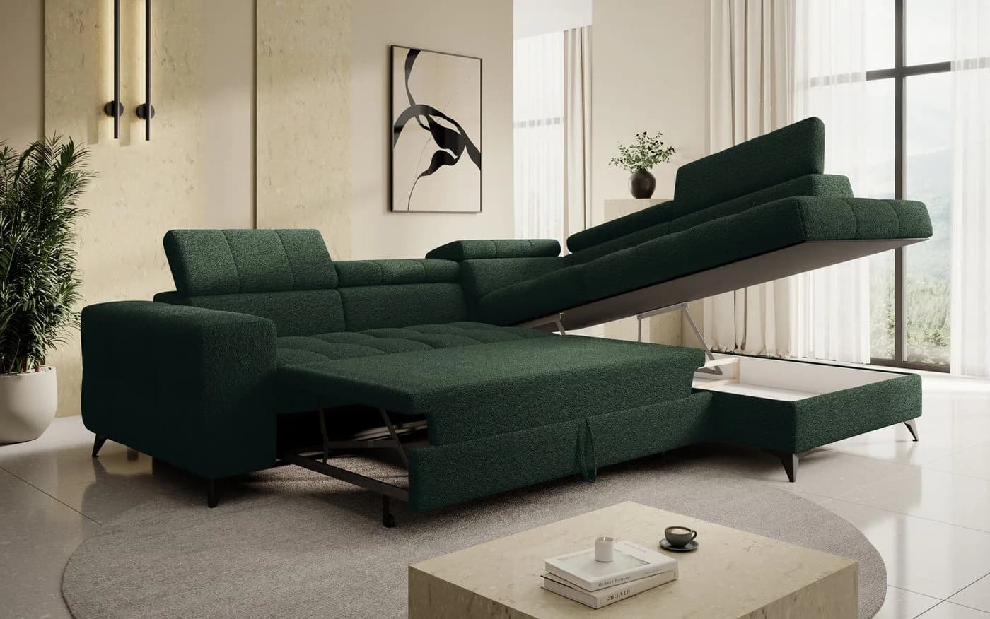thematys Ecksofa SORANO Grün mit Schlaffunktion & Bettkasten - Bild 4