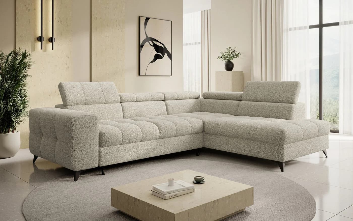 thematys Ecksofa SORANO L-Form Beige Schlaffunktion Bettkasten - Bild 2