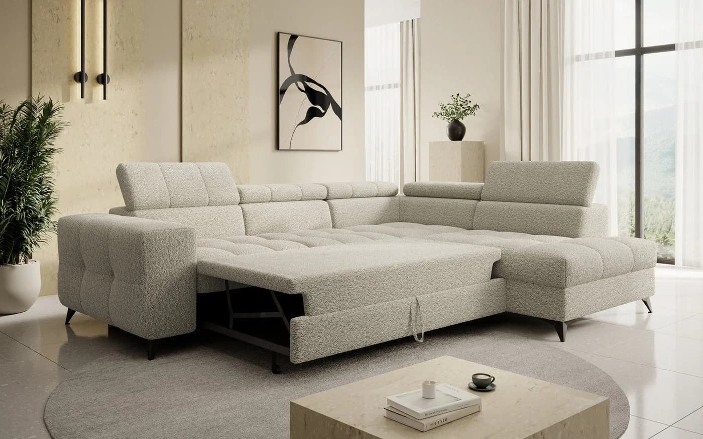 thematys Ecksofa SORANO L-Form Beige Schlaffunktion Bettkasten - Bild 3