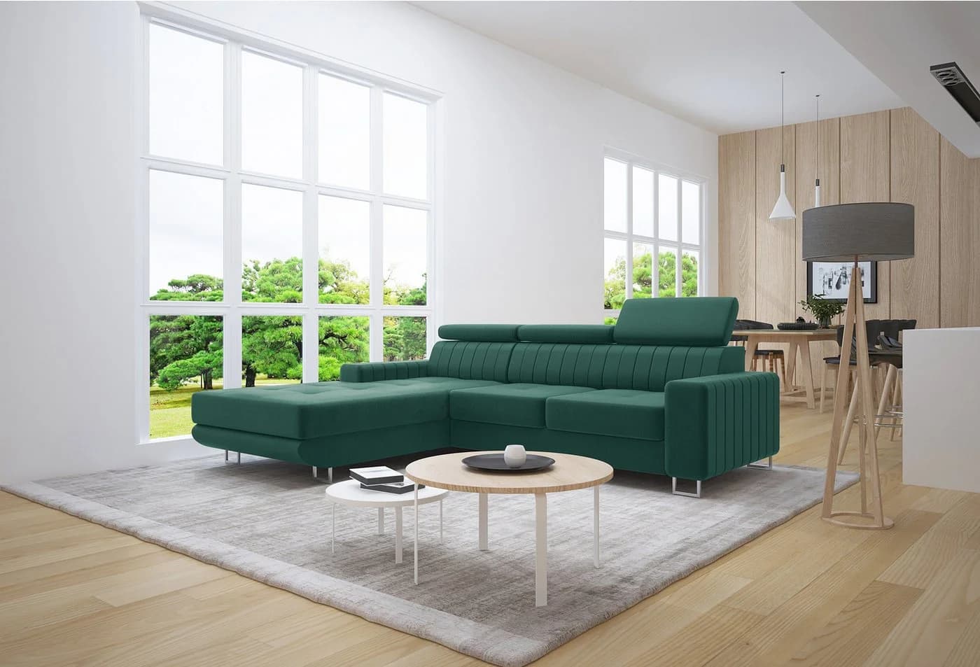 thematys Ecksofa EVORA L-Form Samt Grün mit Schlaffunktion - Bild 2