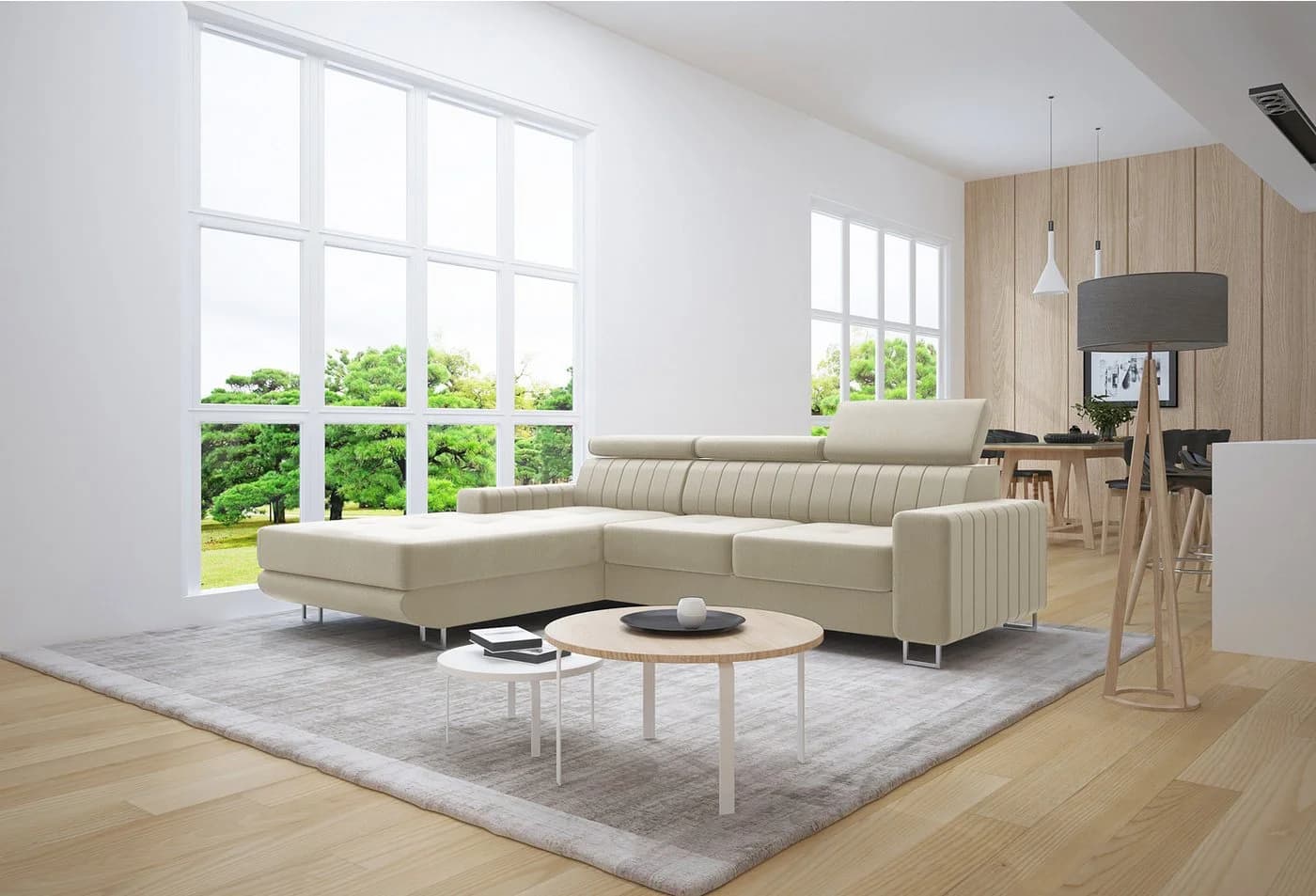thematys Ecksofa EVORA mit Schlaffunktion und Bettkasten, L-Form, Samt Beige - Bild 2