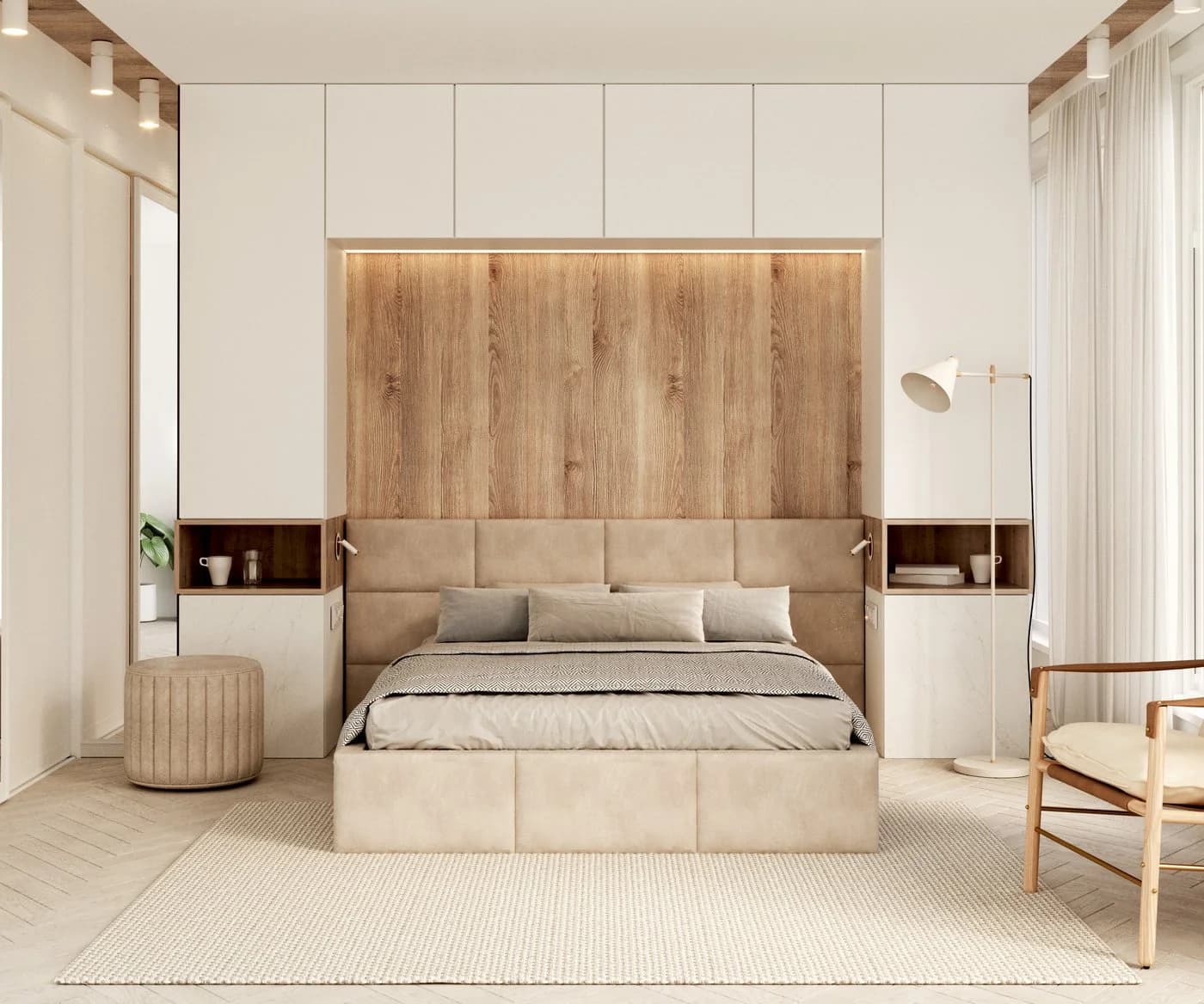 thematys Polsterbett DENVER mit Bettkasten & Wandpaneelen Beige Velours - Bild 2
