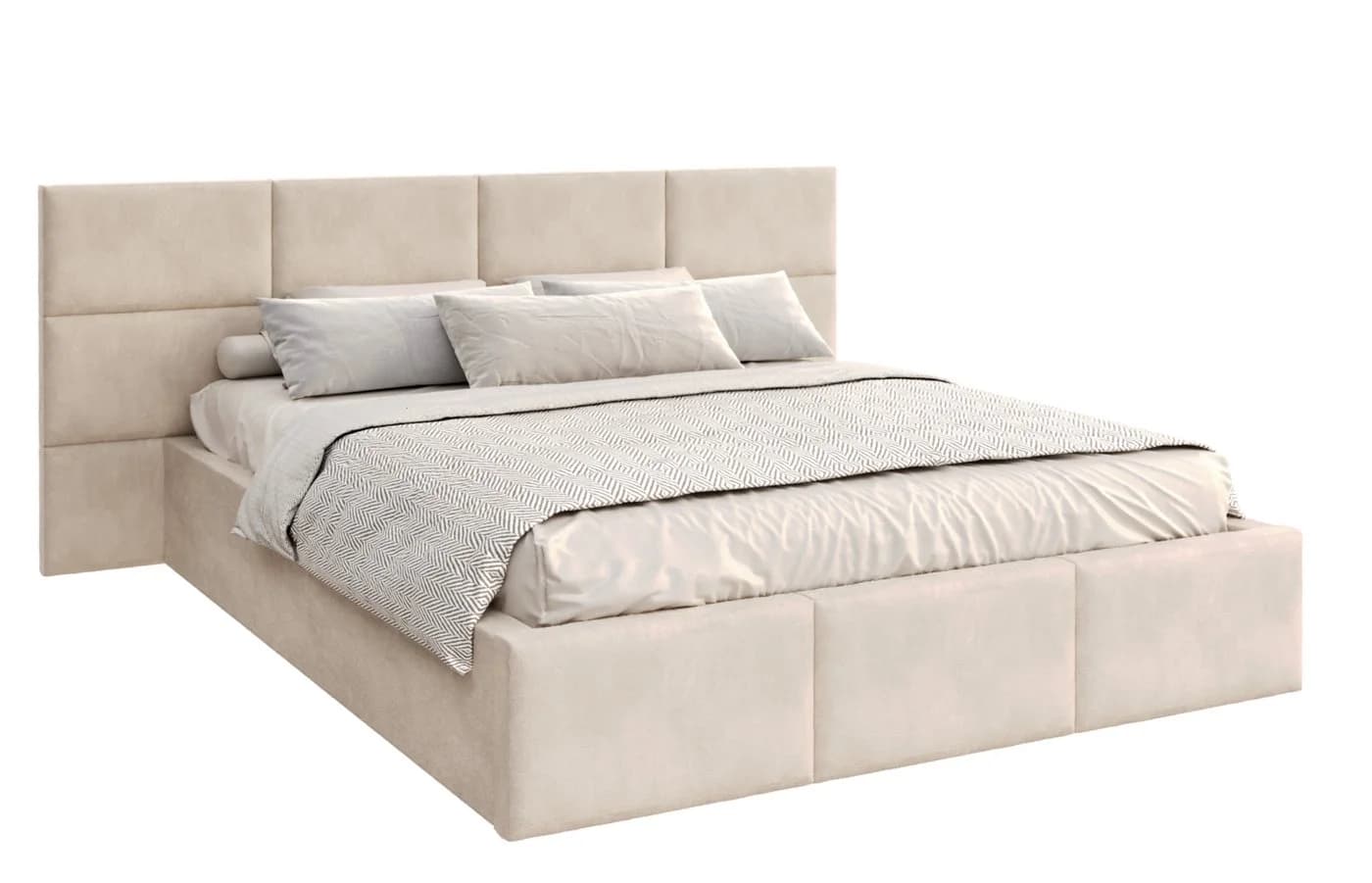 thematys Polsterbett DENVER mit Bettkasten & Wandpaneelen Beige Velours - Bild 5