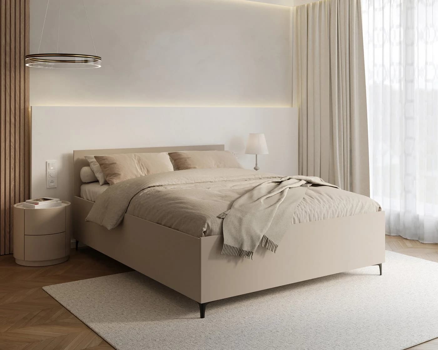 thematys Holzbett mit Bettkasten Beige Modern