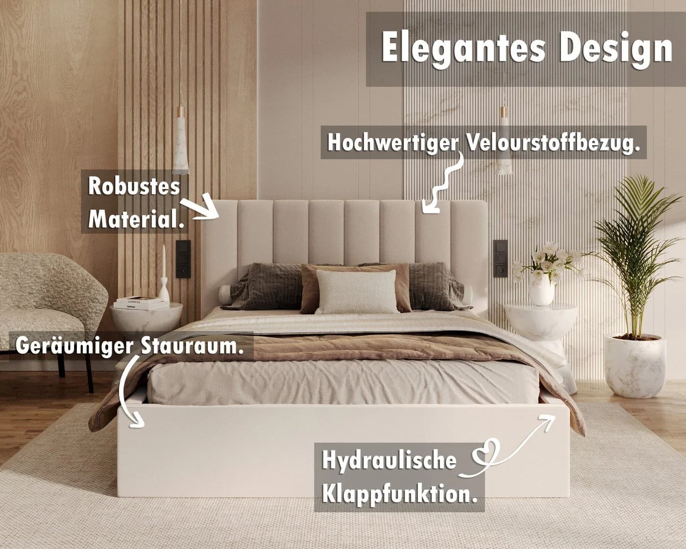 thematys Polsterbett mit Stauraum Velours