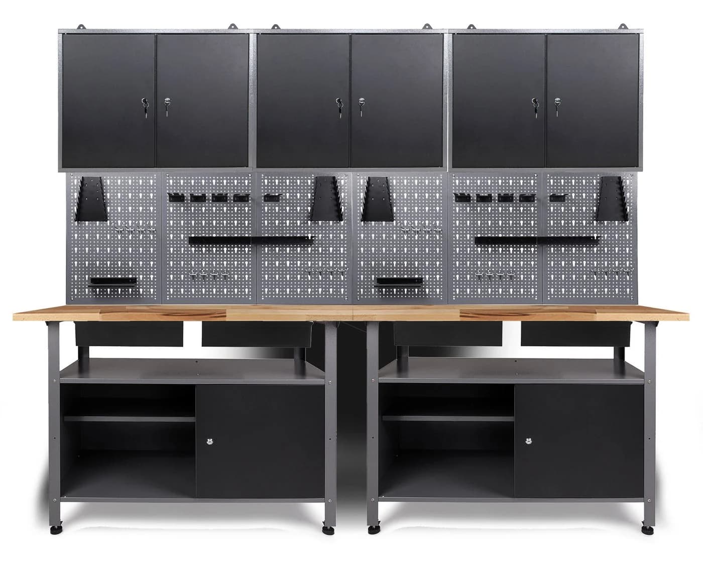 ONDIS24 Werkstatt-Set 240cm Werkbank Metall Werkzeugschwarz Buche - Bild 2