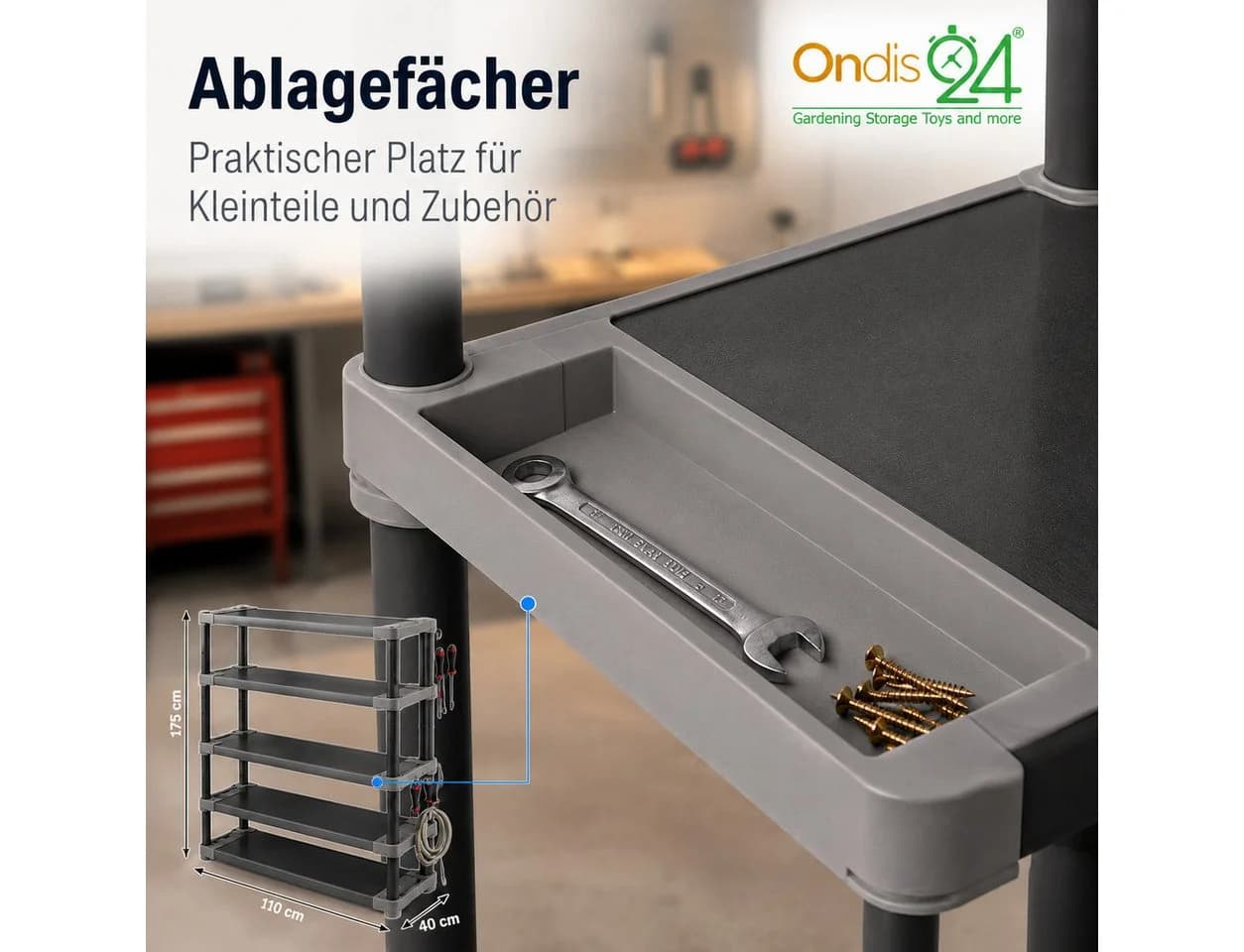 ONDIS24 Schwerlastregal Kunststoff Grau/Schwarz 5 Böden - Bild 3