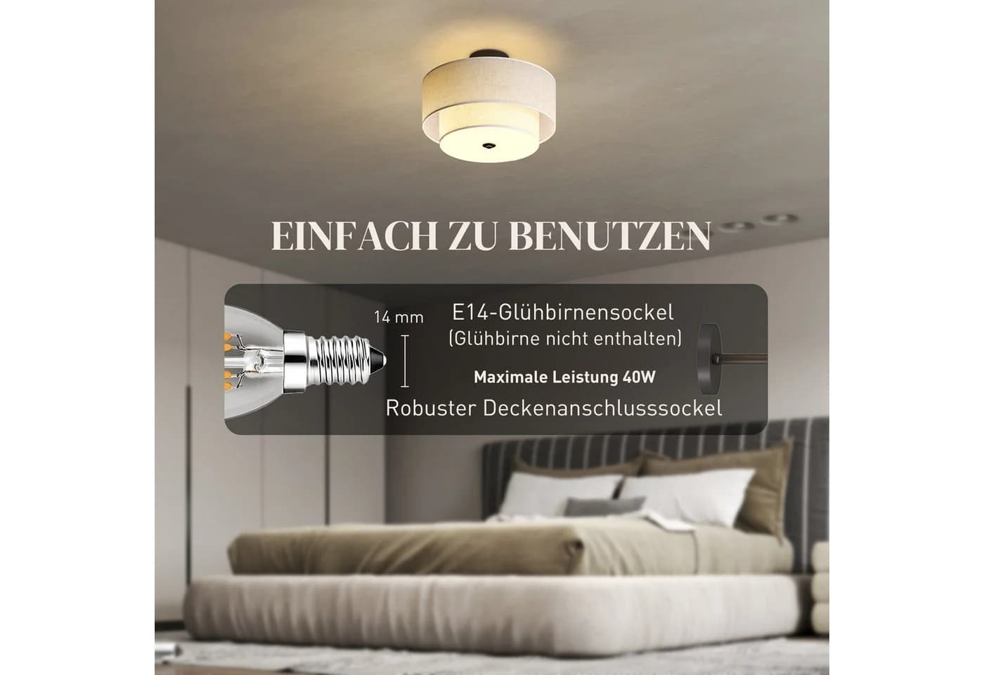 furnicato Deckenleuchte Hängeleuchte mit doppelten Schirmen Cremeweiß - Bild 4