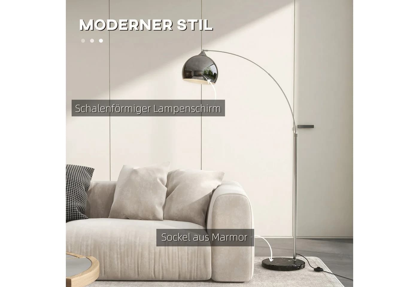furnicato Bogenleuchte Stehlampe Silber/Schwarz - Bild 3