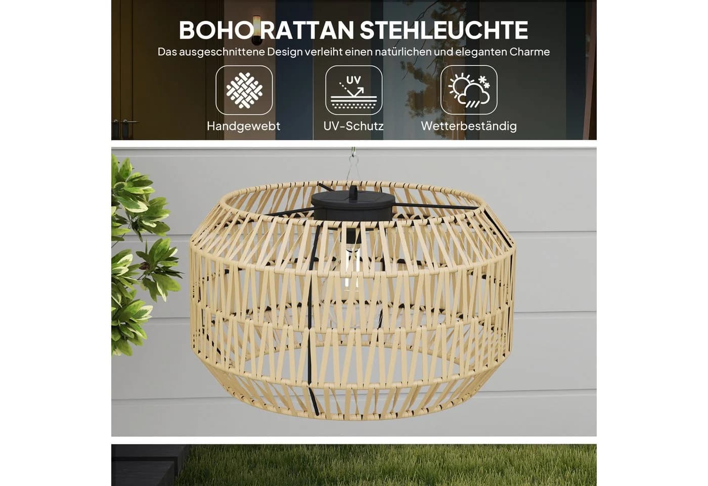 furnicato Gartenleuchte Solar Stehlampe Rattan Schwarz/Gelb mit Lichtsensor - Bild 3