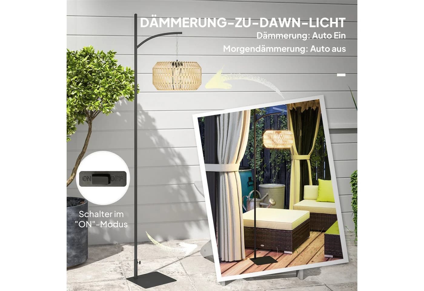 furnicato Gartenleuchte Solar Stehlampe Rattan Schwarz/Gelb mit Lichtsensor - Bild 5