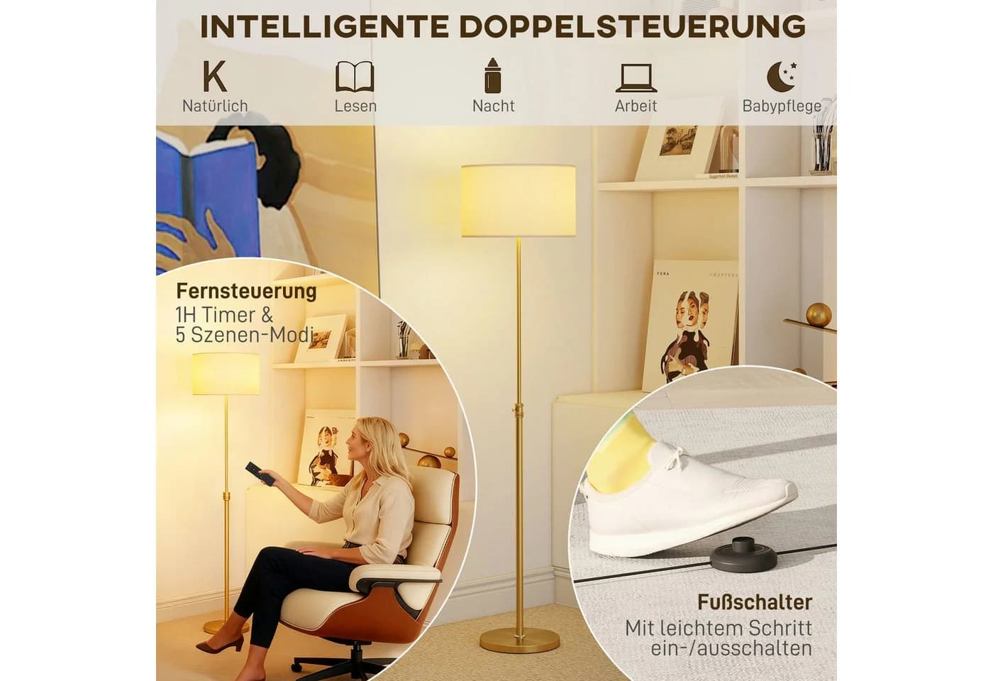 Zeitlose Stehlampe mit Stoffschirm - Bild 4