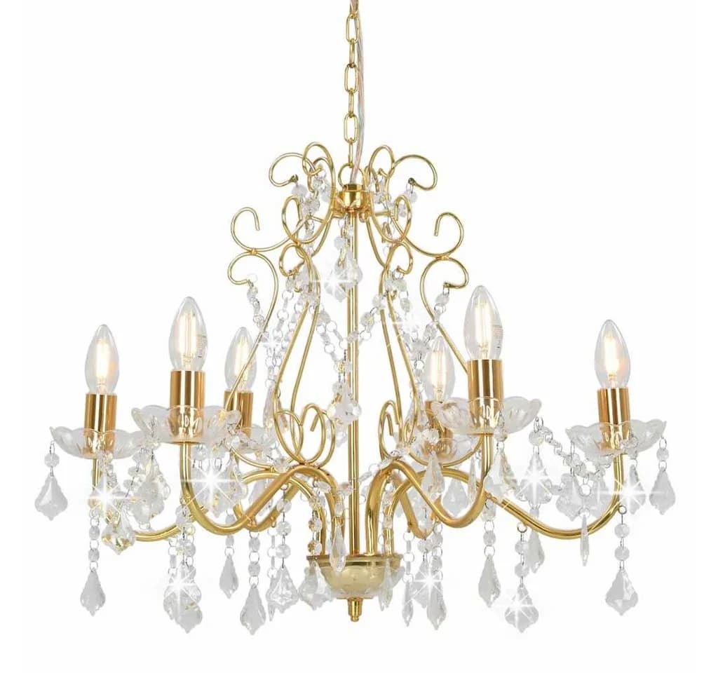 furnicato Deckenleuchte Kronleuchter mit Kristallperlen Golden Rund 6xE14 - Bild 2