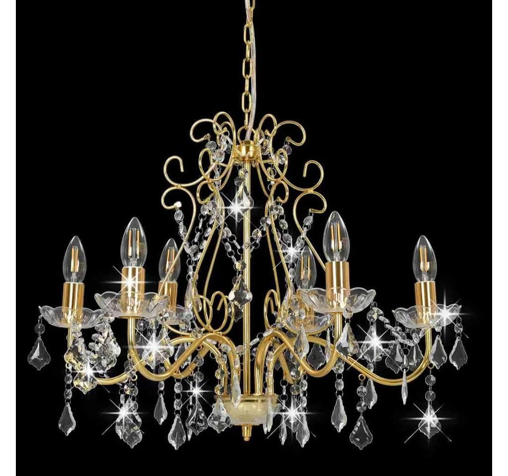 furnicato Deckenleuchte Kronleuchter mit Kristallperlen Golden Rund 6xE14 - Bild 3