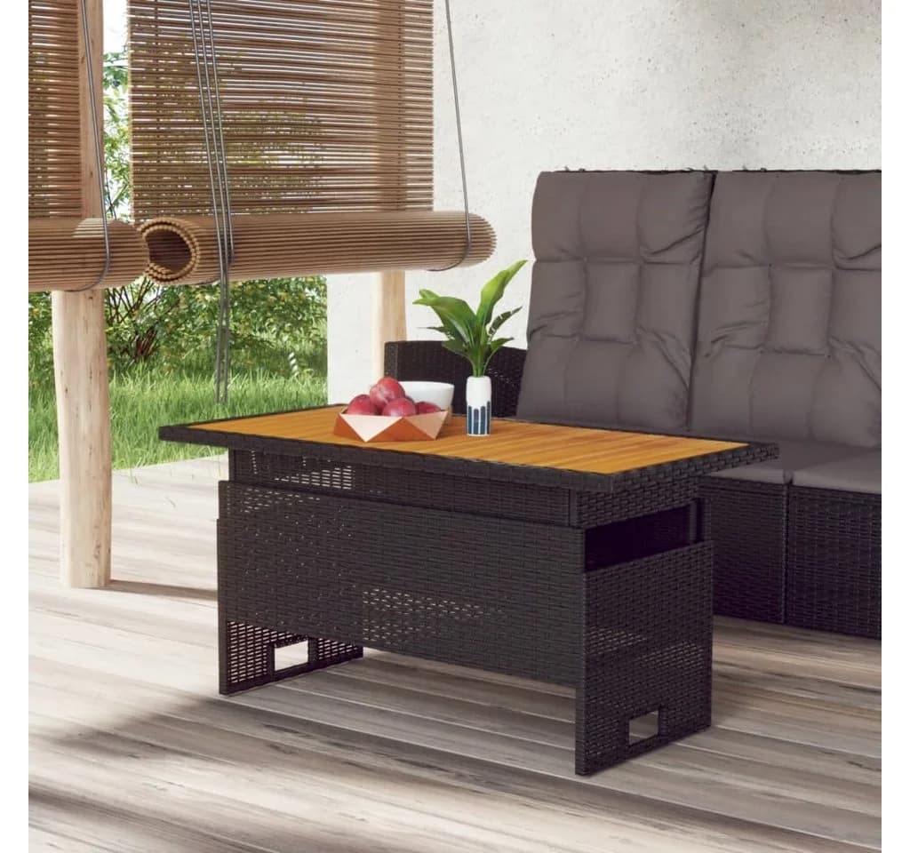 furnicato Gartentisch höhenverstellbar mit Echtholzplatte und PE-Rattan Schwarz - Bild 2